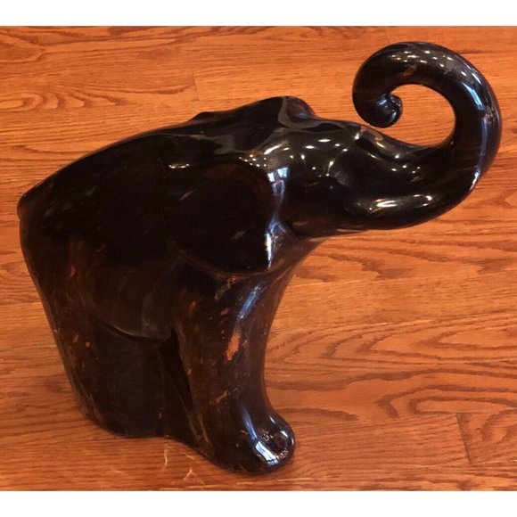 Vintage 1999 Haeger 16.5” Glazed Ceramic Elephant- Brown W/Splashes Of Gold VGC! - Picture 4 of 11